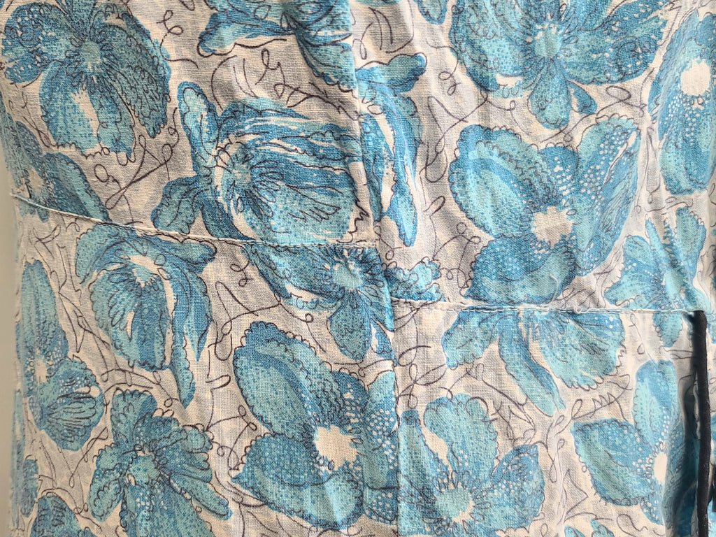 Blue Flower Print Dress Asymmetrical Button Design(B-41' W-36' H-43') — image 11