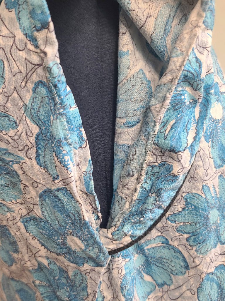 Blue Flower Print Dress Asymmetrical Button Design(B-41' W-36' H-43') — image 12