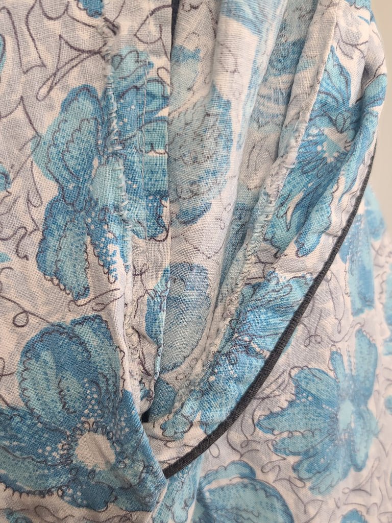 Blue Flower Print Dress Asymmetrical Button Design(B-41' W-36' H-43') — image 13