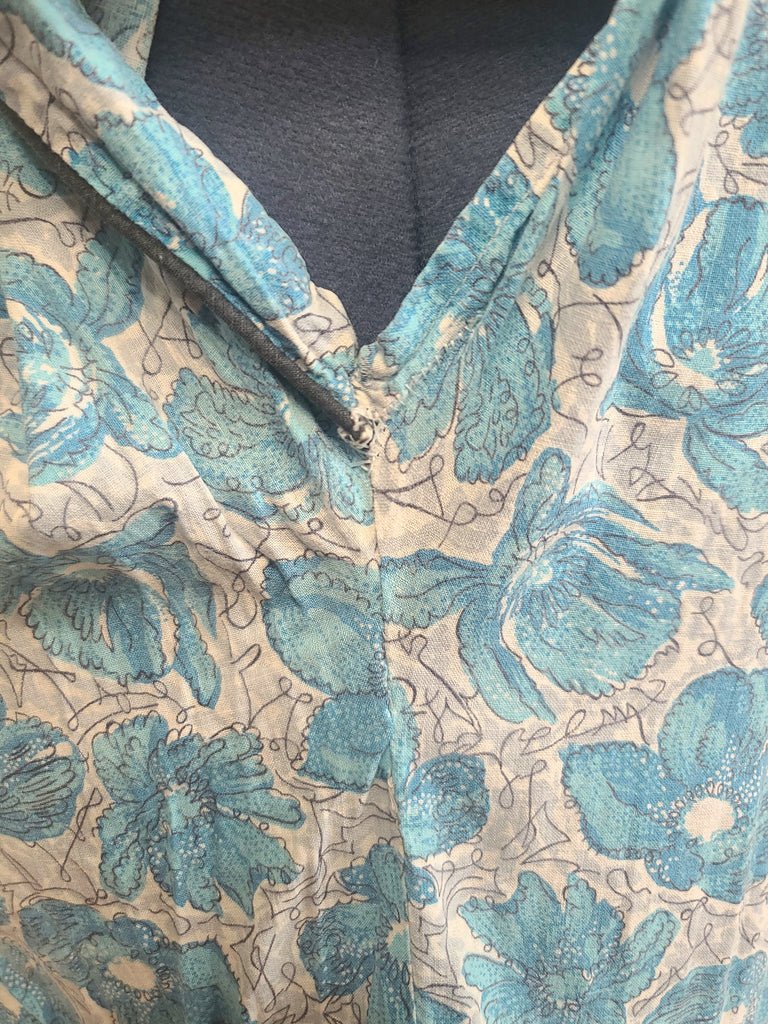 Blue Flower Print Dress Asymmetrical Button Design(B-41' W-36' H-43') — image 9