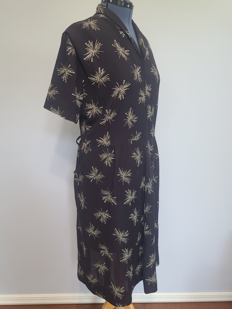 Plus Size Black Rayon Firework Print Dress(B-57' W-49' H-62') — image 4