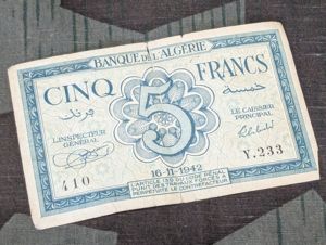 1942 5 Franc Algerian Note