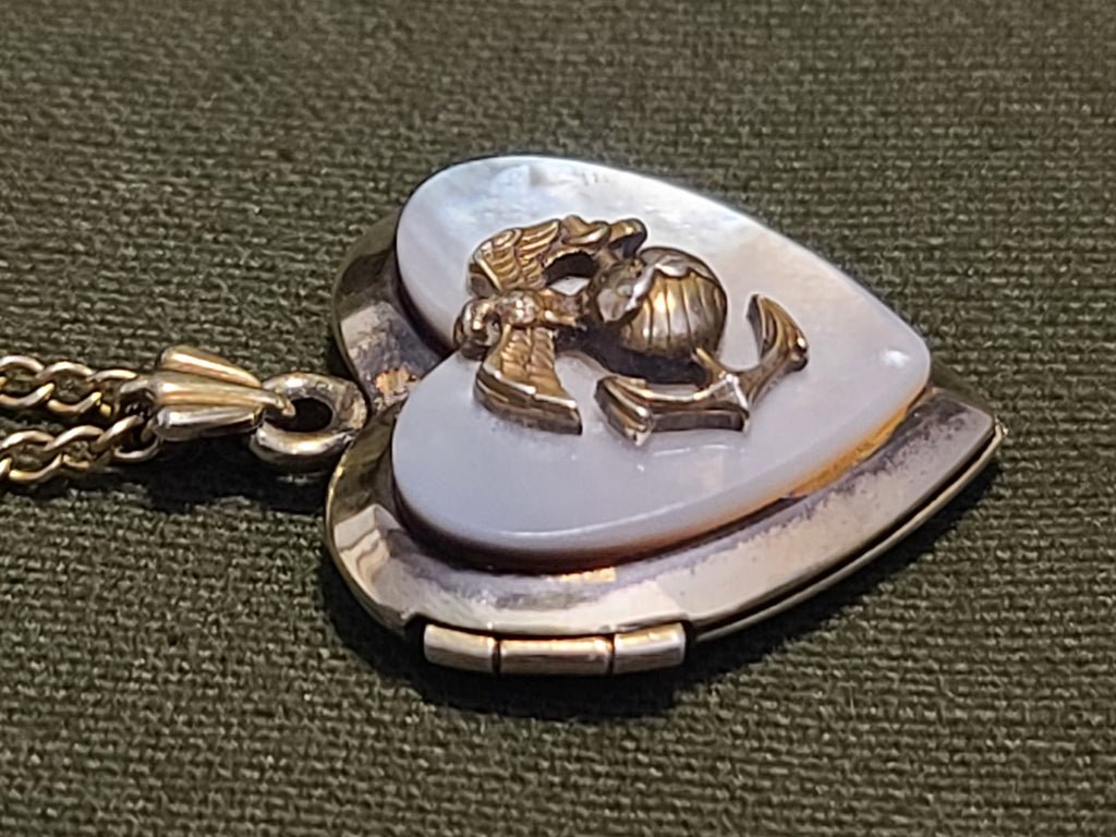 Marine Corps Sweetheart Heart Locket Necklace Mother of Pearl — image 3