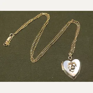 Marine Corps Sweetheart Heart Locket Necklace Mother of Pearl