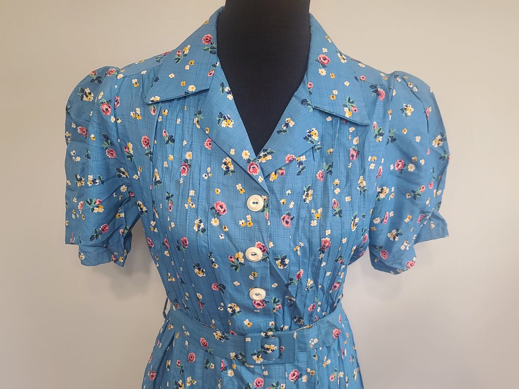 Blue Flower Print Dress and Belt(B-41' W-36' H-44') — image 5