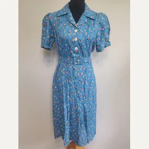 Blue Flower Print Dress and Belt(B-41' W-36' H-44')