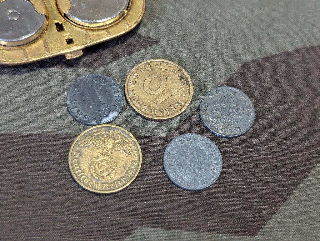 Spring Loaded Double Reichsmark Coin Holder with 5 Coins — image 2