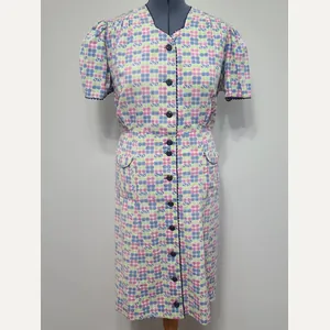 Colorful Print Button Down Dress(B-52' W-44.5' H-52')