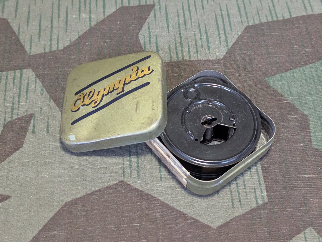 Original Olympia Typewriter Ribbon Tin and Empty Spool — image 2