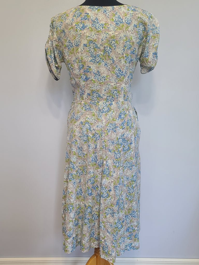 Light Blue and Green Flower Print Dress(B-37' W-28.5' H-39') — image 3