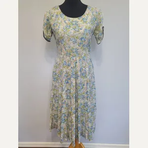 Light Blue and Green Flower Print Dress(B-37' W-28.5' H-39')