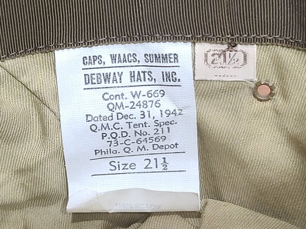 WAAC Khaki Hobby Hat with Enlisted Walking Eagle Emblem (Size 21 1/2) — image 2