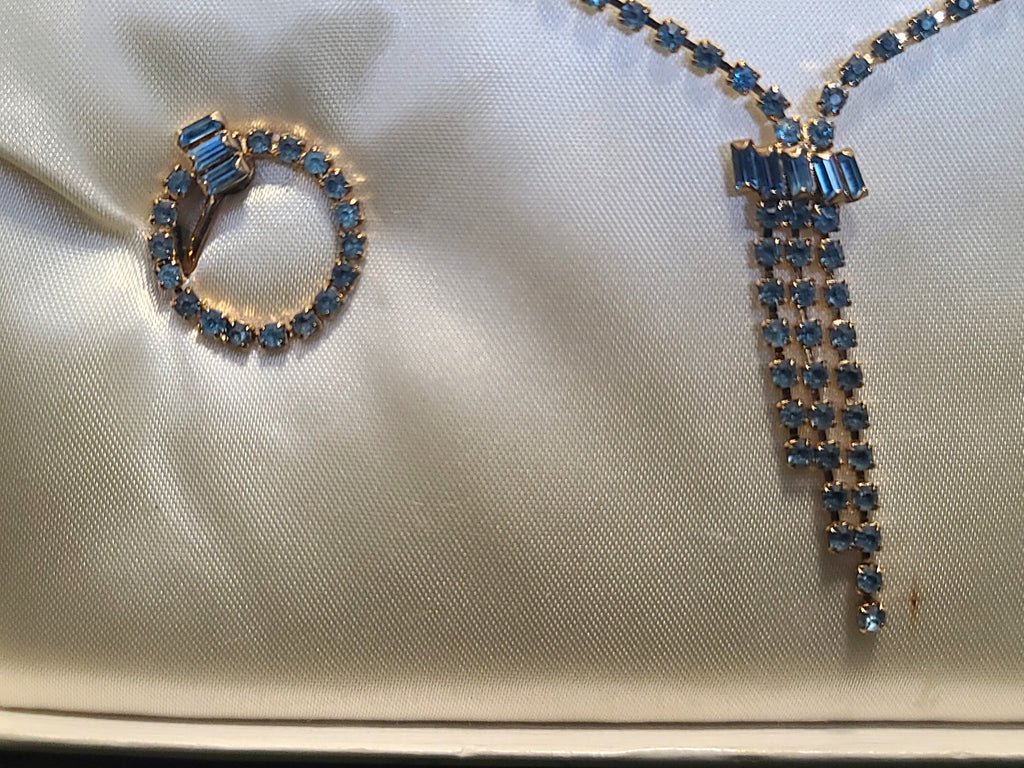 Blue Rhinestone Necklace and Screwback Earrings Set — image 3