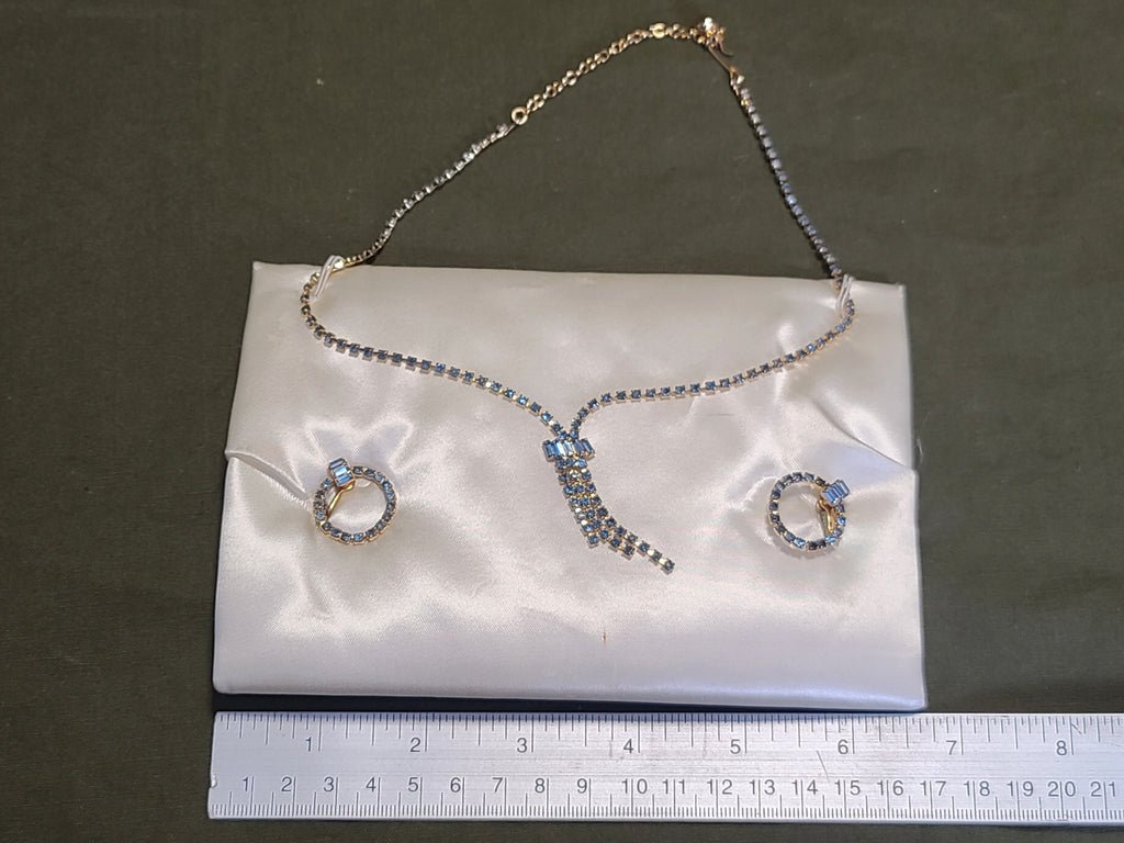 Blue Rhinestone Necklace and Screwback Earrings Set — image 8