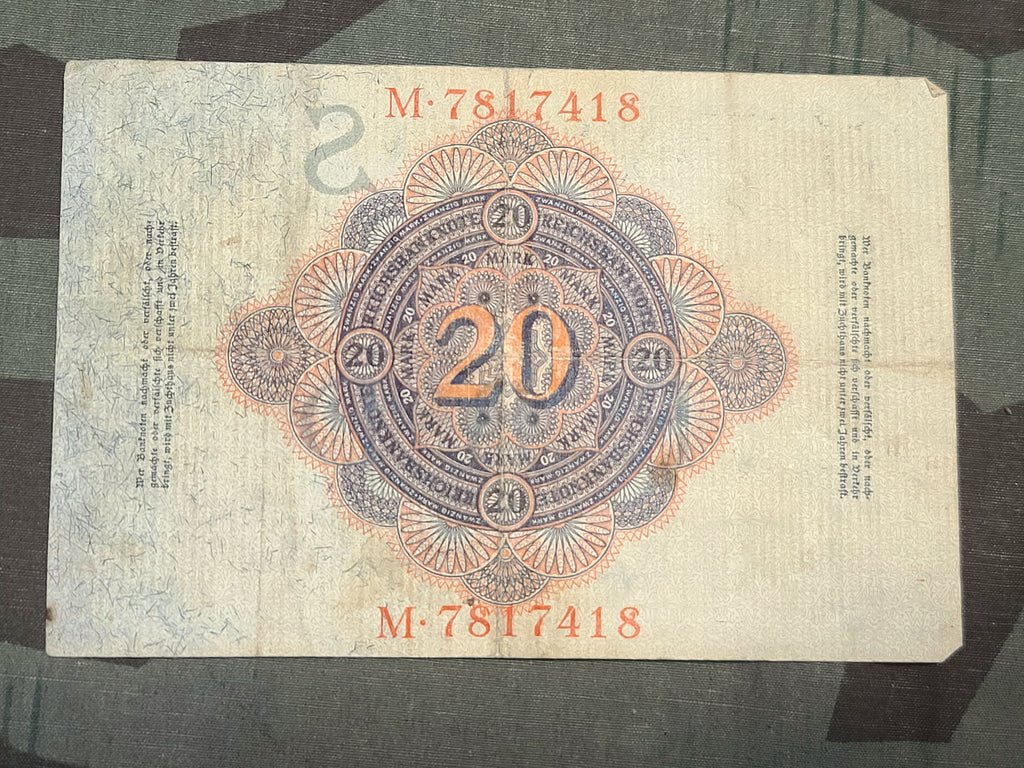 Zwanzig Mark Note 20 Reichsbanknote 1914 — image 2