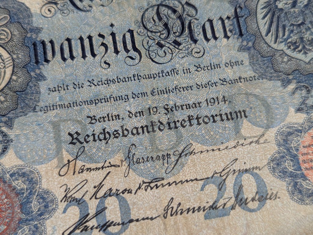 Zwanzig Mark Note 20 Reichsbanknote 1914 — image 3