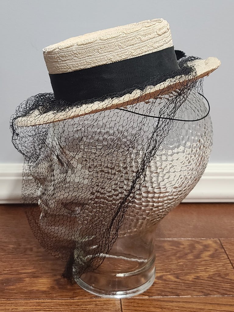 White Straw Tilt Hat with Netting — image 2