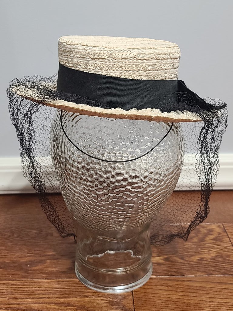 White Straw Tilt Hat with Netting — image 3