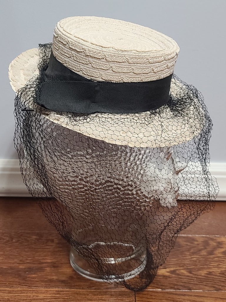 White Straw Tilt Hat with Netting — image 4