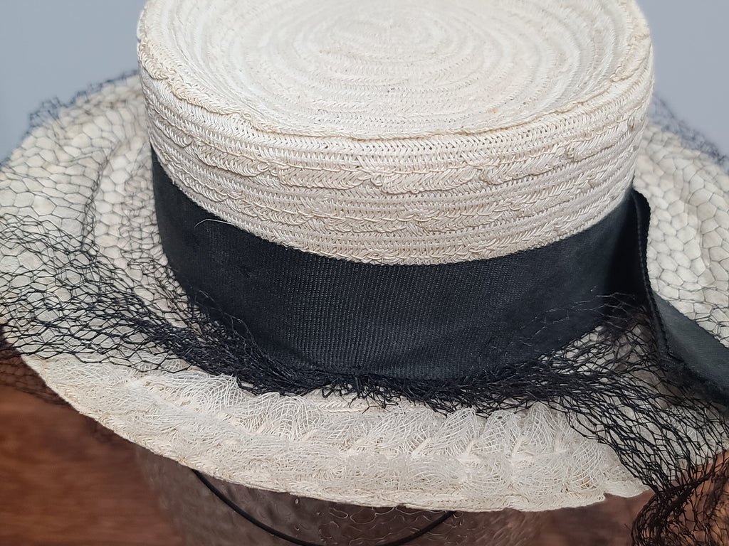 White Straw Tilt Hat with Netting — image 5
