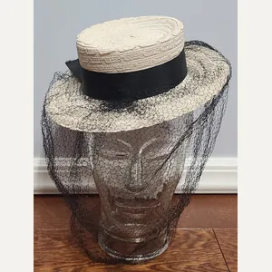 White Straw Tilt Hat with Netting