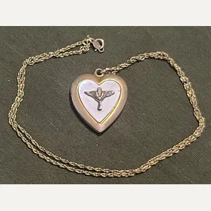 Army Air Corps Heart Locket Necklace Mother-of-Pearl