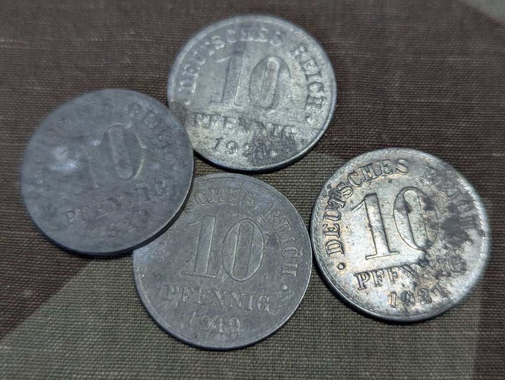 Lot of 4 Weimar 10 Pfennig Coins (1919-1921) — image 3