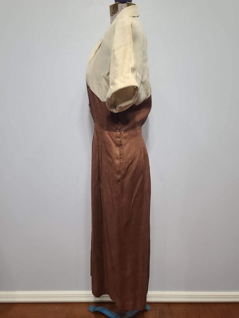 Brown and Tan Linen Dress(B-36' W-26.5' H-37') — image 2