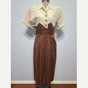 Brown and Tan Linen Dress(B-36' W-26.5' H-37')