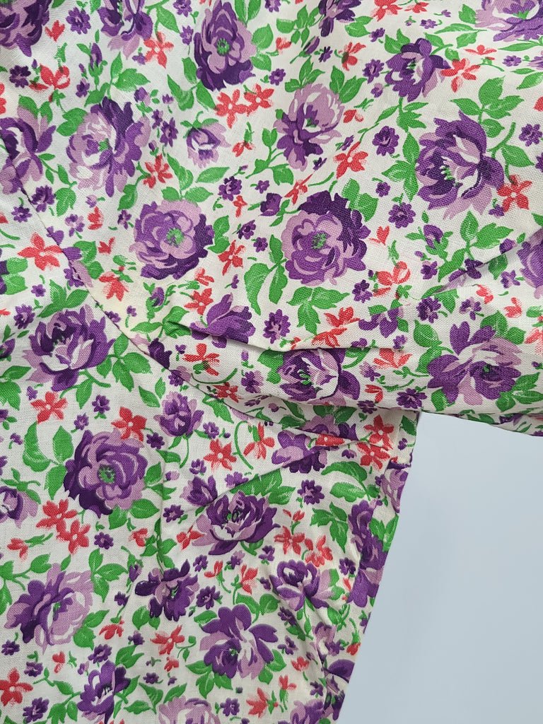 Purple Flower Print Zipper Front House Dress(B-50' W-44' H-52') — image 13