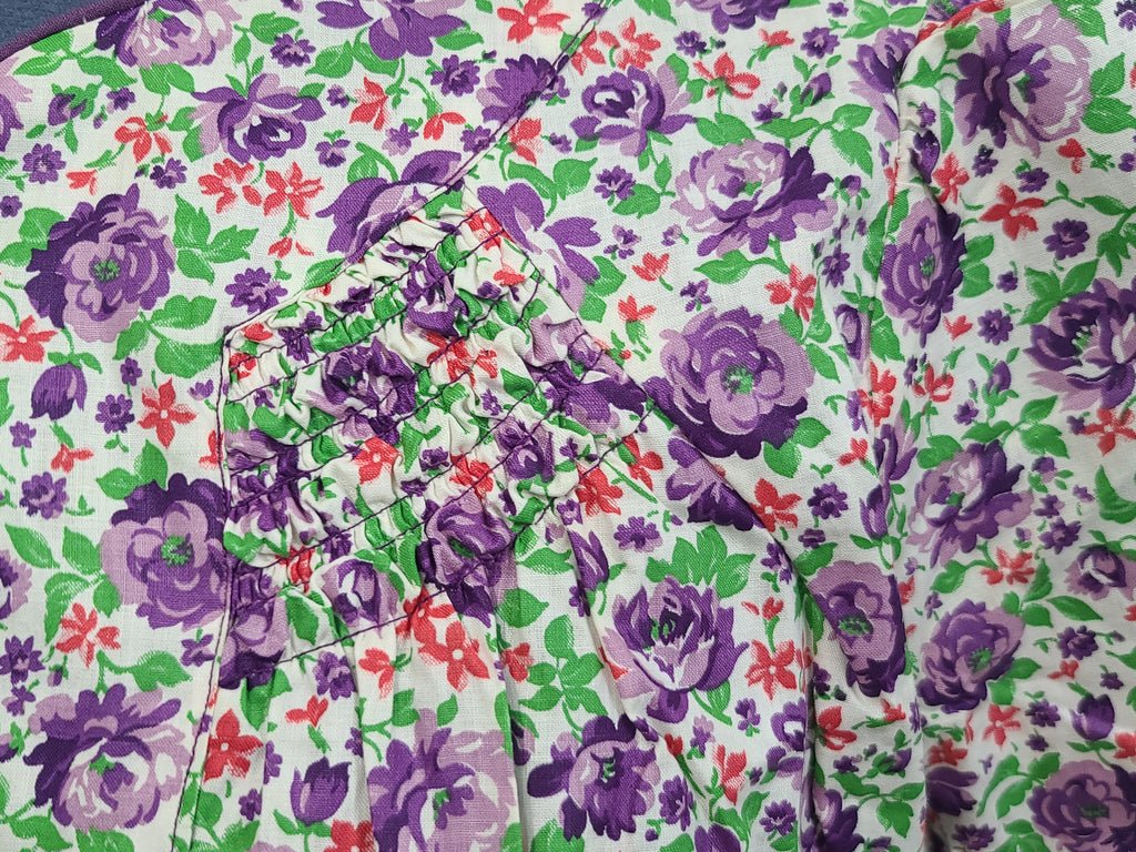 Purple Flower Print Zipper Front House Dress(B-50' W-44' H-52') — image 7