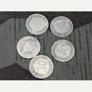 Lot of Five 10 Reichspfennig Coins 1874-1899