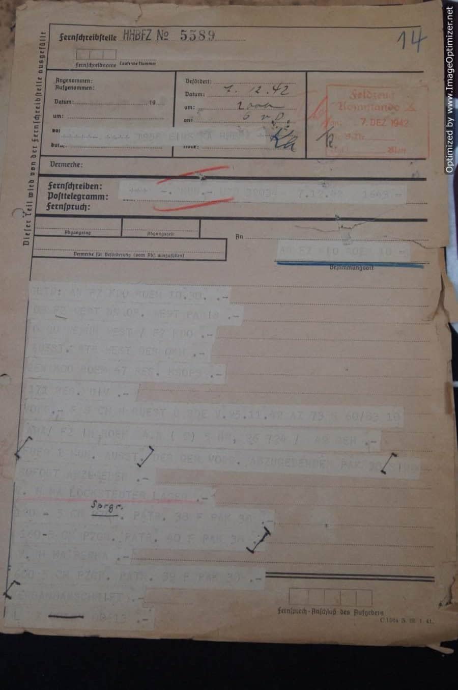 SMGL-2615 7 Pc German army telegraph pages 1942 Re: Munitions — image 2