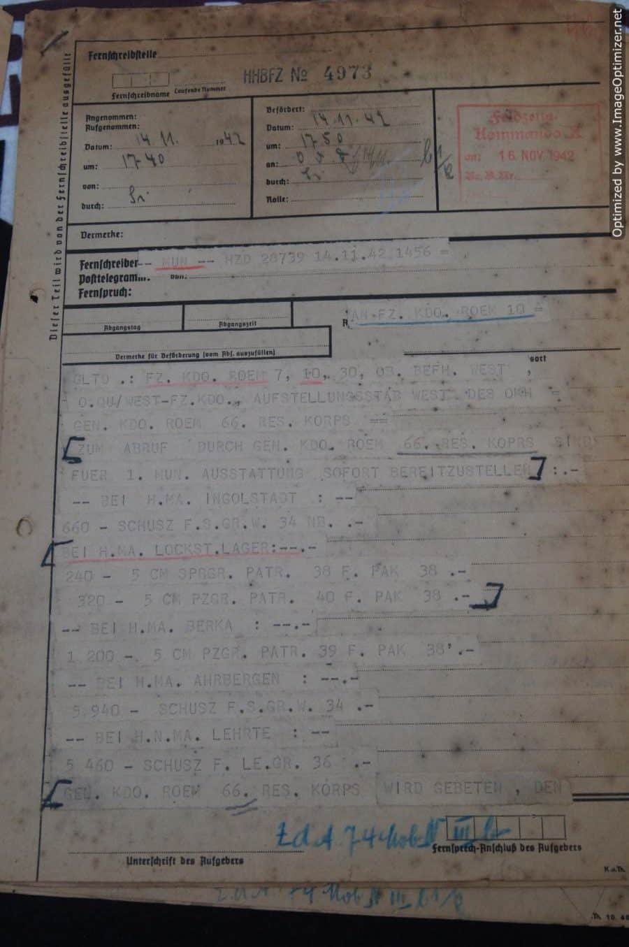 SMGL-2615 7 Pc German army telegraph pages 1942 Re: Munitions — image 3