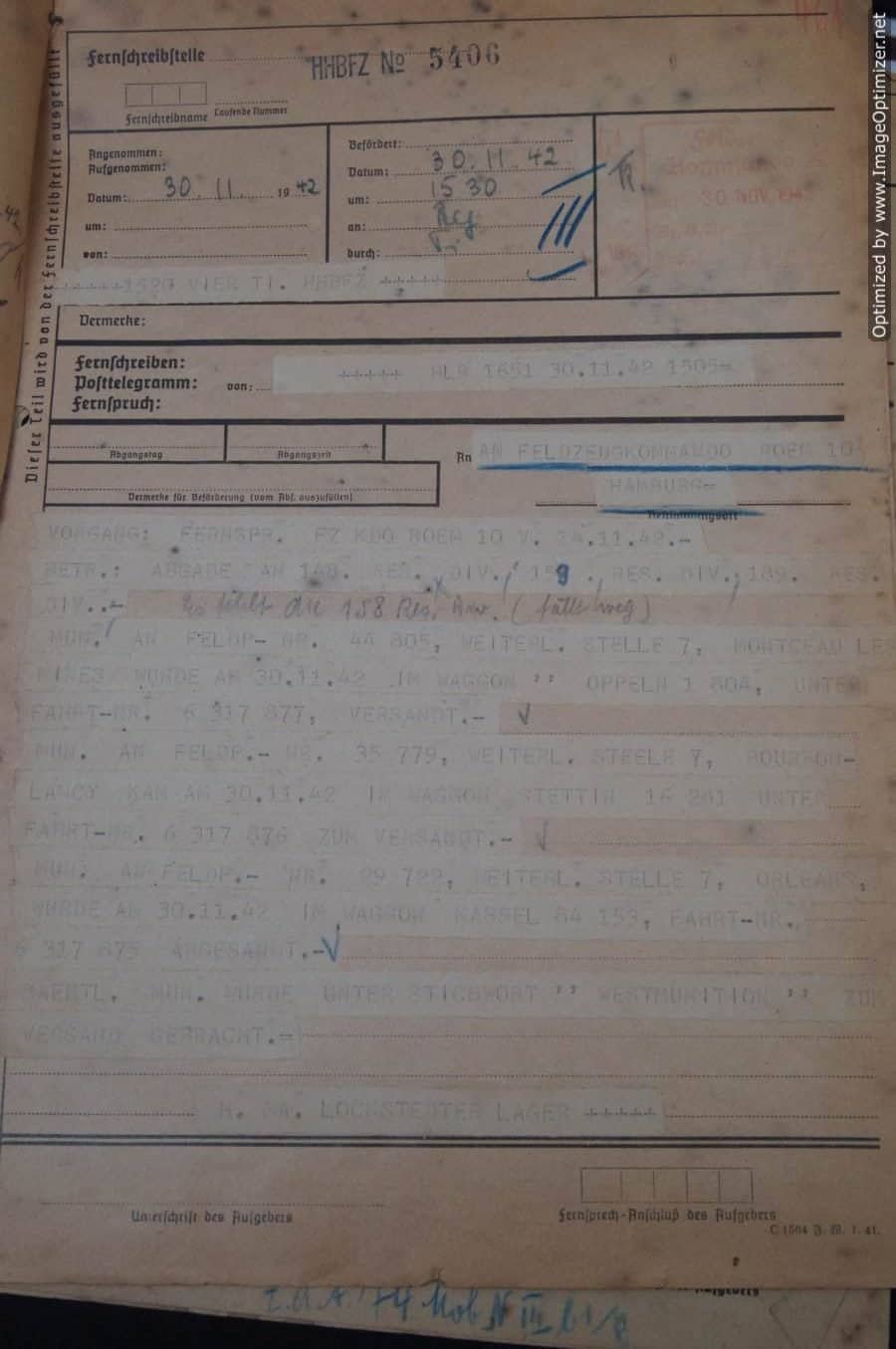 SMGL-2615 7 Pc German army telegraph pages 1942 Re: Munitions — image 5