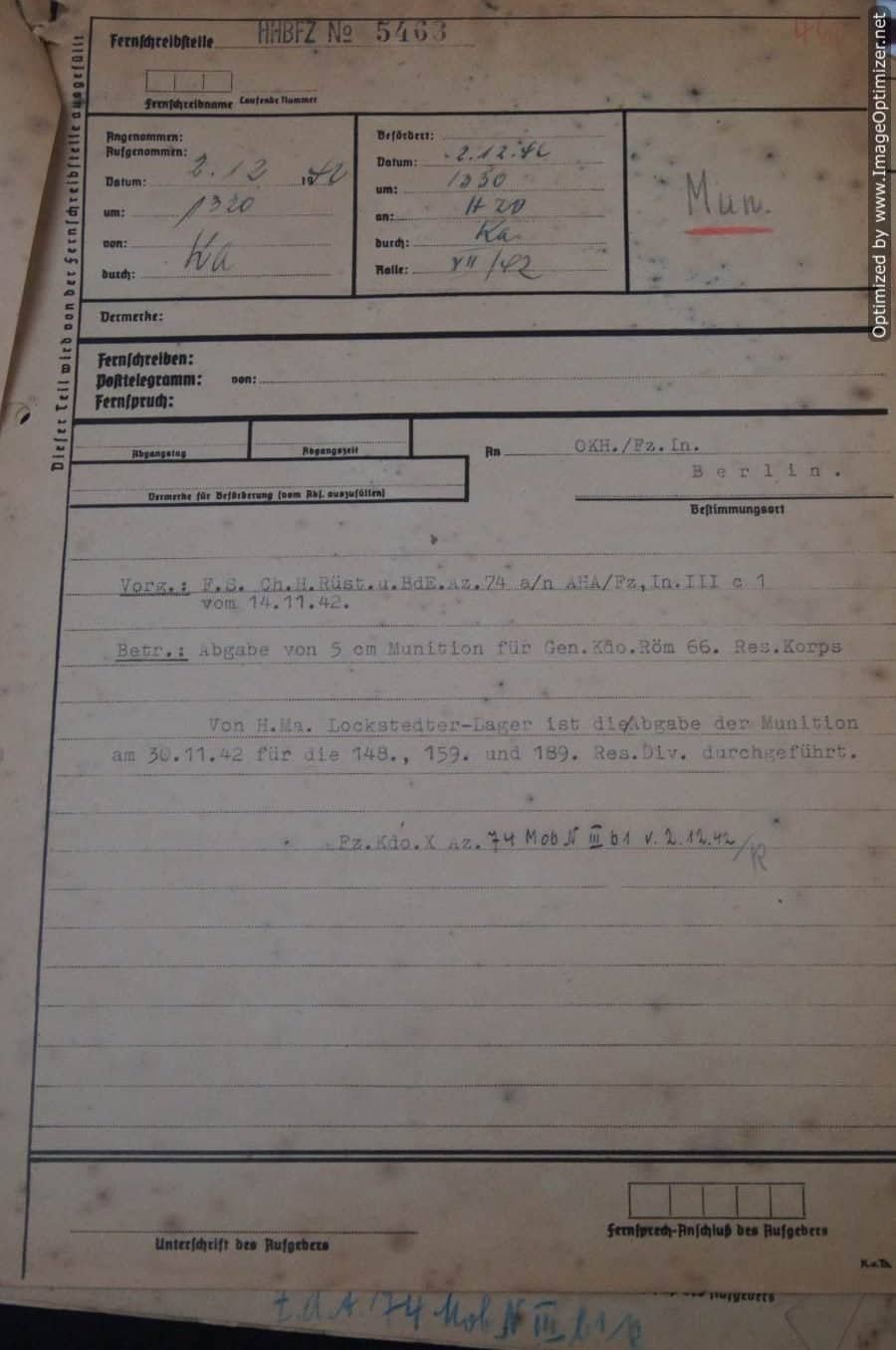 SMGL-2615 7 Pc German army telegraph pages 1942 Re: Munitions — image 6