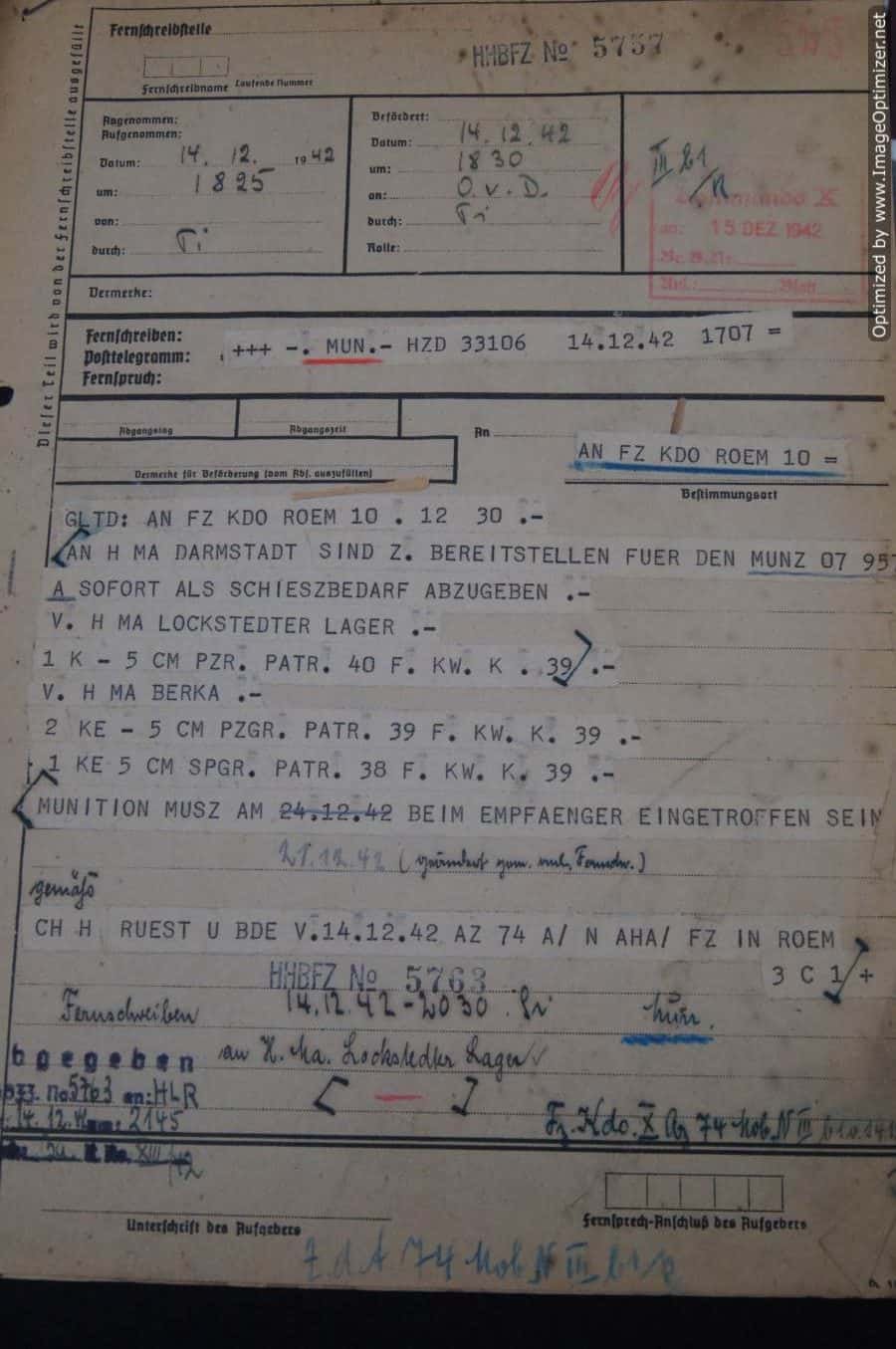 SMGL-2615 7 Pc German army telegraph pages 1942 Re: Munitions — image 7