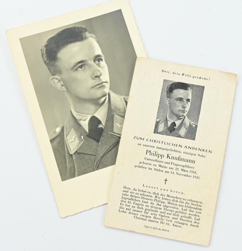 German Luftwaffe Deathcard and picture of  'Philipp Knussmann' — image 2