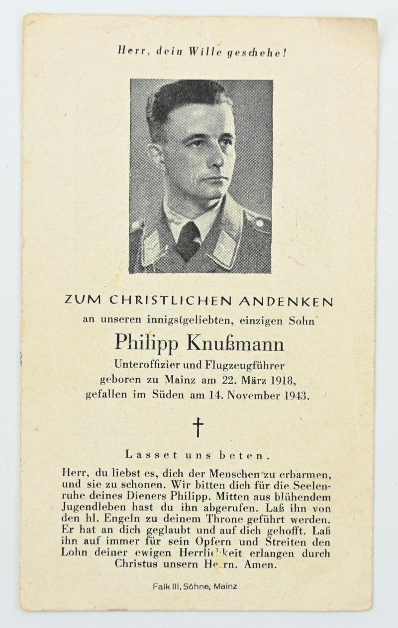 German Luftwaffe Deathcard and picture of  'Philipp Knussmann' — image 3