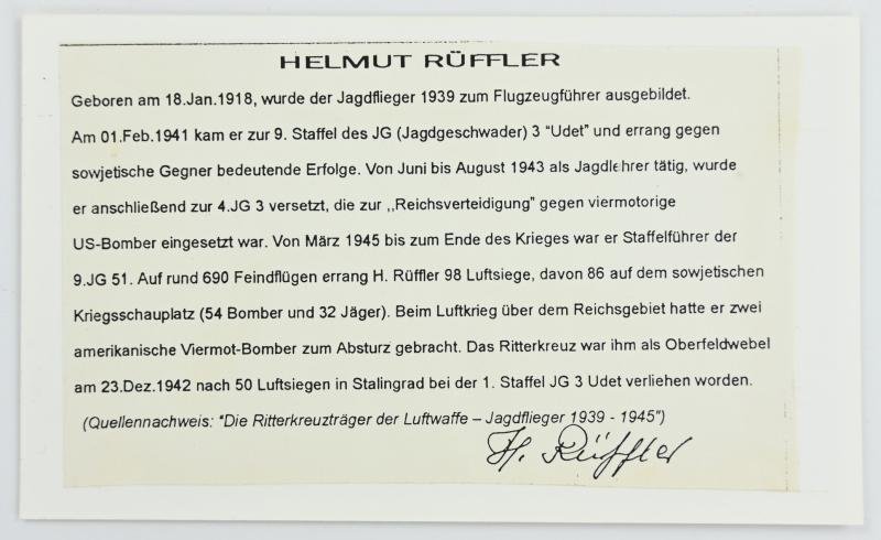 Signature of Luftwaffe KC Recipient 'Helmut Rüffler' — image 3