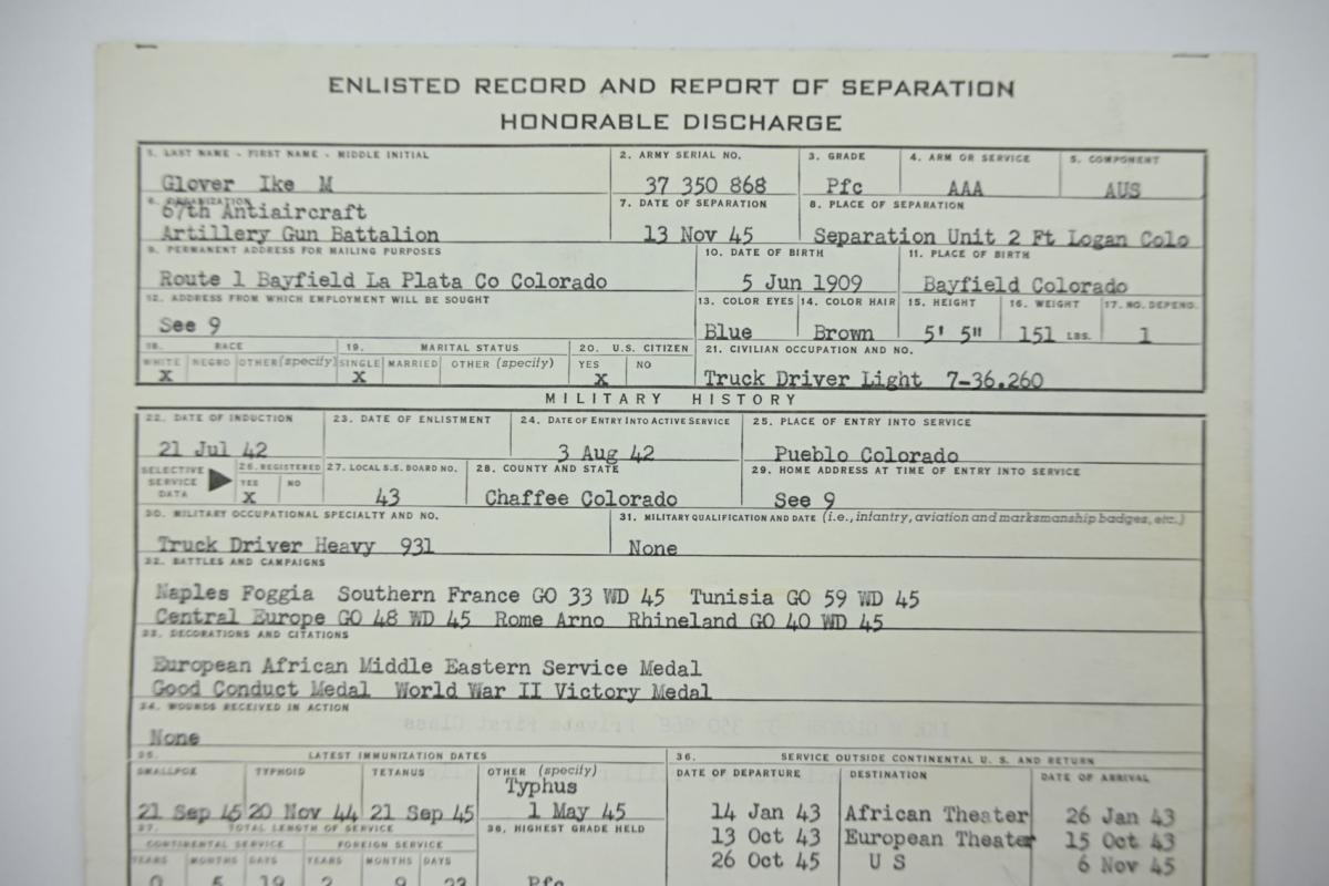 US WW2 HD papers Ike M Glover '67th AAA Gun Battalion' — image 5