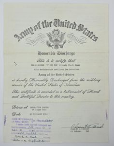 US WW2 HD papers Ike M Glover '67th AAA Gun …
