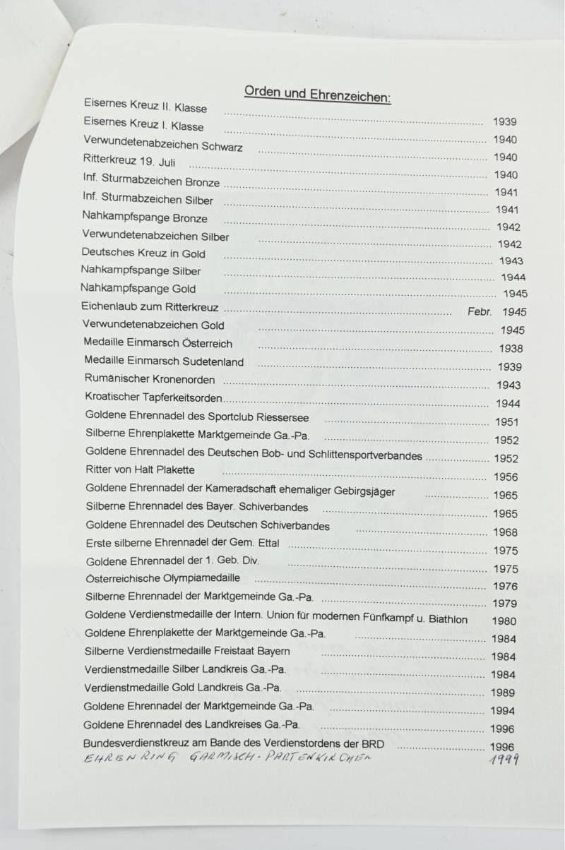 Signature of Wehrmacht Heer KC&OLC Recipient 'Michael Pössinger' — image 8