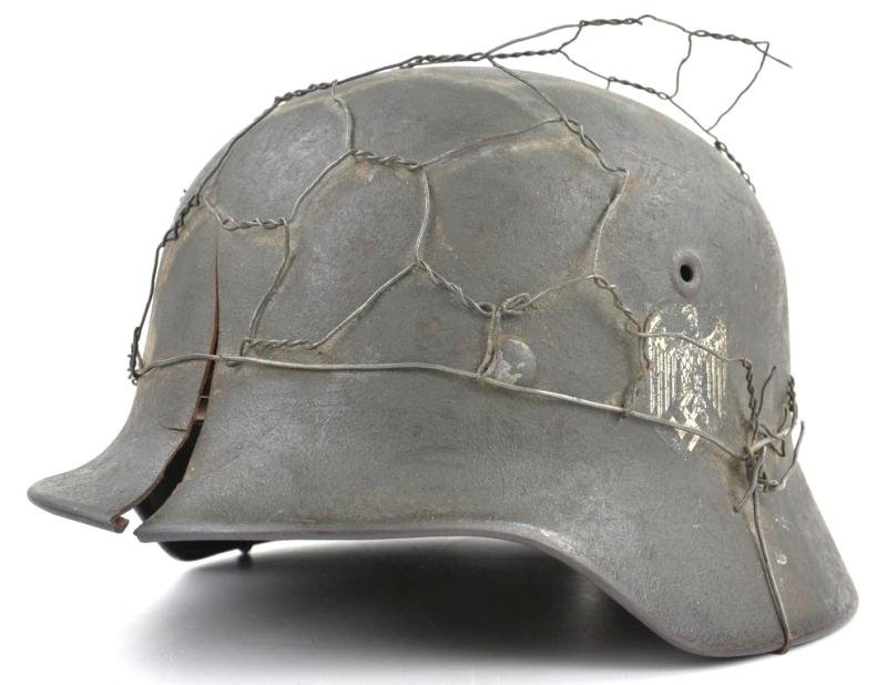 German WH M40 SD Combat Helmet with Battle damage and Half Wire Basket — image 2