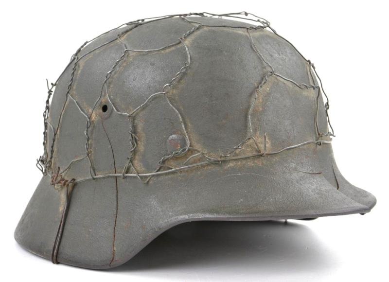 German WH M40 SD Combat Helmet with Battle damage and Half Wire Basket — image 4