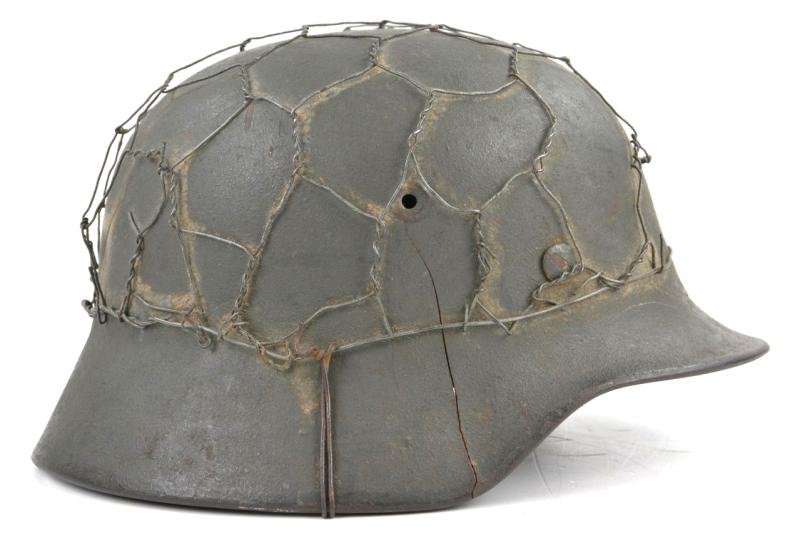 German WH M40 SD Combat Helmet with Battle damage and Half Wire Basket — image 5