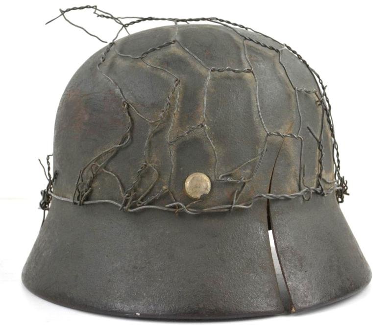 German WH M40 SD Combat Helmet with Battle damage and Half Wire Basket — image 6