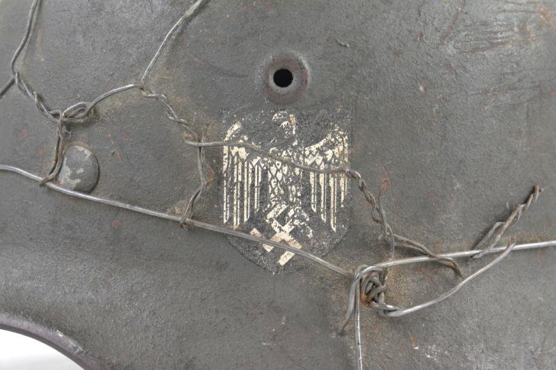 German WH M40 SD Combat Helmet with Battle damage and Half Wire Basket — image 7