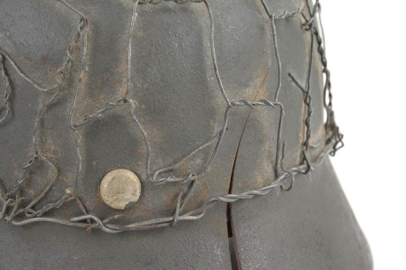 German WH M40 SD Combat Helmet with Battle damage and Half Wire Basket — image 8