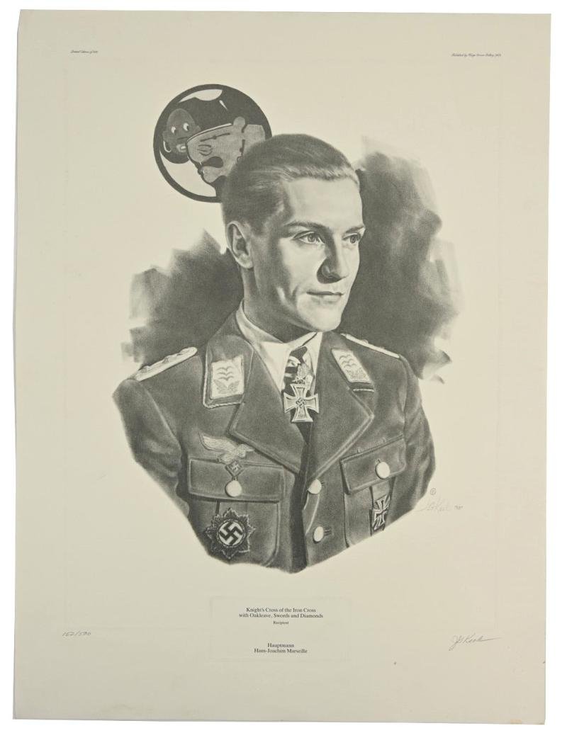 German Litho Print of LW Flight Ace 'Hans-Joachim Marseille' — image 2